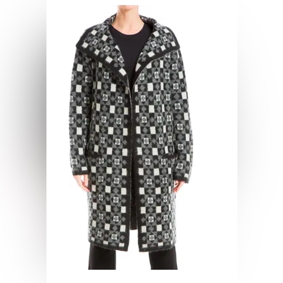 MAX STUDIO Jacquard Sweater Coat BLACK/CHARCOAL, Large - Picture 2 of 3